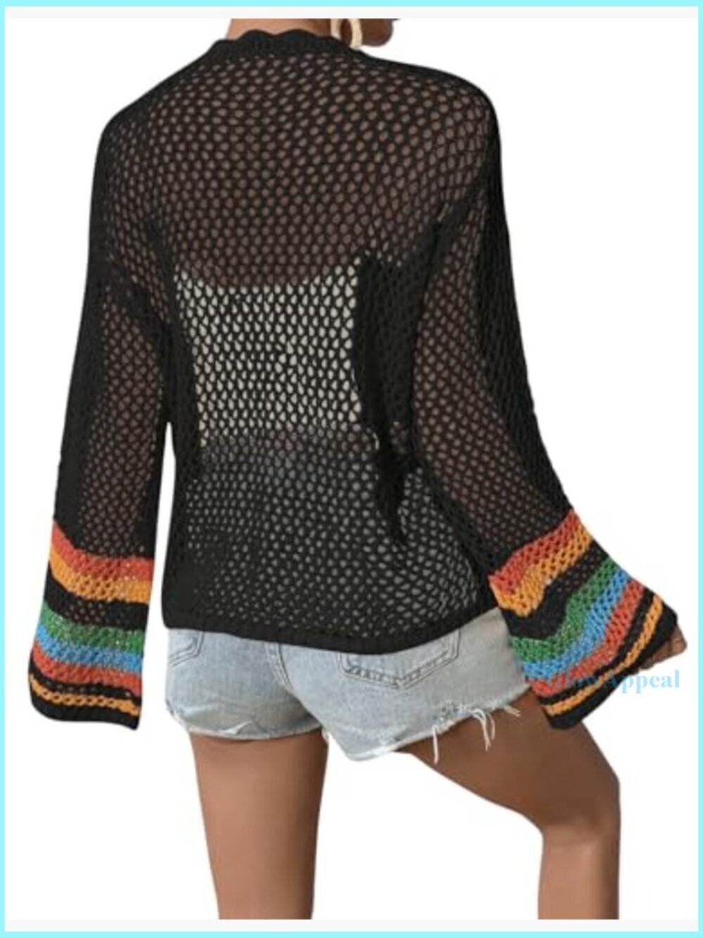 Floral Crochet Cardigan Sweater Lightweight Hollow Out Open Front - Picture 3 of 5